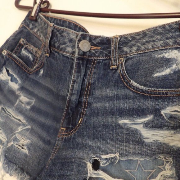 American Eagle Outfitters " Tomgirl Shortie" Distressed Embroidered Stars Shorts - Picture 2 of 7